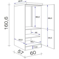 Flex-Well Exclusiv Demi-Geräteumbauschrank Capri 60 Cm Schwarz Matt-Endgrain Oak -Küchenbedarf Discounter 094 4051 VM DGIT60 APL28mm