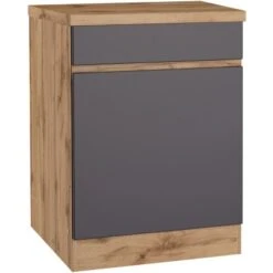Held Möbel Küchenunterschrank Turin 60 Cm 1 Tür 1 Schublade Graphit/Wotaneiche