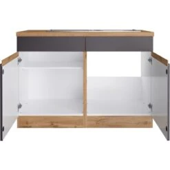 Held Möbel Spülenunterschrank Turin 120 Cm Mit 2 Türen Graphit/Wotaneiche -Küchenbedarf Discounter 189424 11016600 S 03