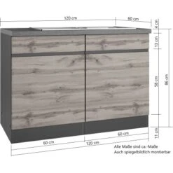 Held Möbel Spülenunterschrank Turin 120 Cm Mit 2 Türen Graphit/Wotaneiche -Küchenbedarf Discounter 189424 11016600 VM 05