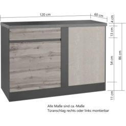 Held Möbel Küchen-Eckschrank Turin 120 Cm Wotaneiche/Graphit -Küchenbedarf Discounter 189465 11016600 CU 05