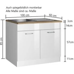 Held Möbel Spülenunterschrank Mailand 100 Cm Hochglanz Weiß/Weiß -Küchenbedarf Discounter 189969 11016600 VM 03