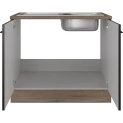 Flex-Well Exclusiv Spülenunterschrank Capri 100 Cm Schwarz Matt-Endgrain Oak -Küchenbedarf Discounter 4047584070117 4051 S 01