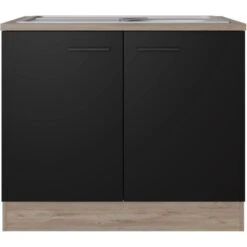 Flex-Well Exclusiv Spülenunterschrank Capri 100 Cm Schwarz Matt-Endgrain Oak -Küchenbedarf Discounter 4047584070117 4051 S 03