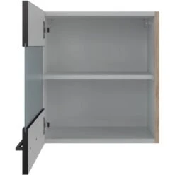 Flex-Well Exclusiv Glas-Oberschrank Capri 50 Cm Schwarz Matt-Endgrain Oak -Küchenbedarf Discounter 4047584070377 4051 S 03