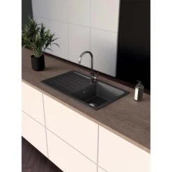 Granitspüle Altena D-100 Inkl. Küchenarmatur Simi 50 Cm X 86 Cm Onyx -Küchenbedarf Discounter 509101 3587 3