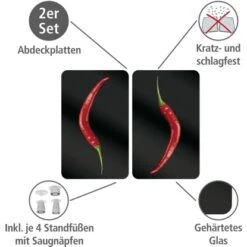 Wenko Herdabdeckplatten Universal Hot Peperoni 2er-Set Mehrfarbig -Küchenbedarf Discounter 580693 1068 02