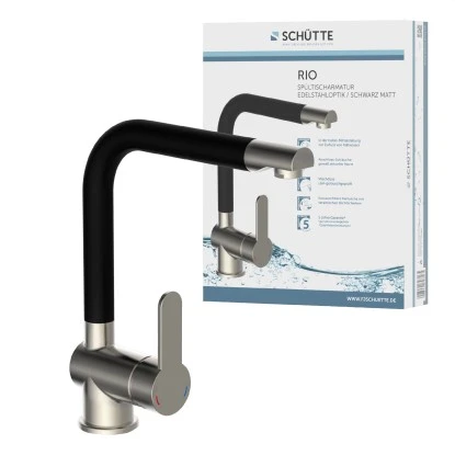 Schütte Spültischarmatur Rio Edelstahloptik Schwarz Matt 3 Schütte Spültischarmatur Rio Edelstahloptik Schwarz Matt