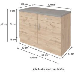 Held Möbel Unterschrank Sorrento 100x85x60 Cm 2 Tür. 2 Schubk. + Boden Wotan. -Küchenbedarf Discounter 853803 11016600 4