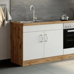 Held Möbel Spülenschrank Sorrento BxHxT 100x85x60 Cm 2 Türen Weiß-Wotaneiche -Küchenbedarf Discounter 853804 11016600 11