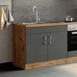 Held Möbel Spülenschrank Sorrento B100 X H85 X T60 Cm 2Türen Anthraz.-Wotaneiche -Küchenbedarf Discounter 853807 11016600 13