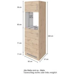 Held Möbel Ofen-Kühlschrankumbau Sorrento B60 X H200 X T60 Cm Wotaneiche-Grafit -Küchenbedarf Discounter 853877 11016600 4